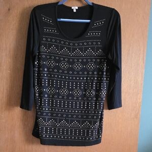 Reba Black Long Sleeve Top with Gold Studs